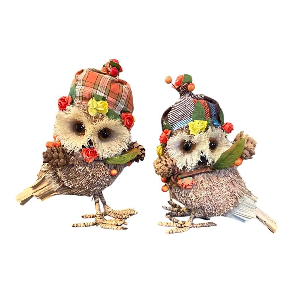 Sisal Harvest Owls with Hats Set‎ of 2